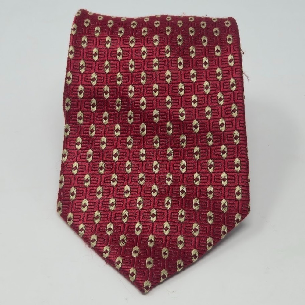 VENETTO Italy Mode Red‎ and Gold Geometric 100% Polyester Tie